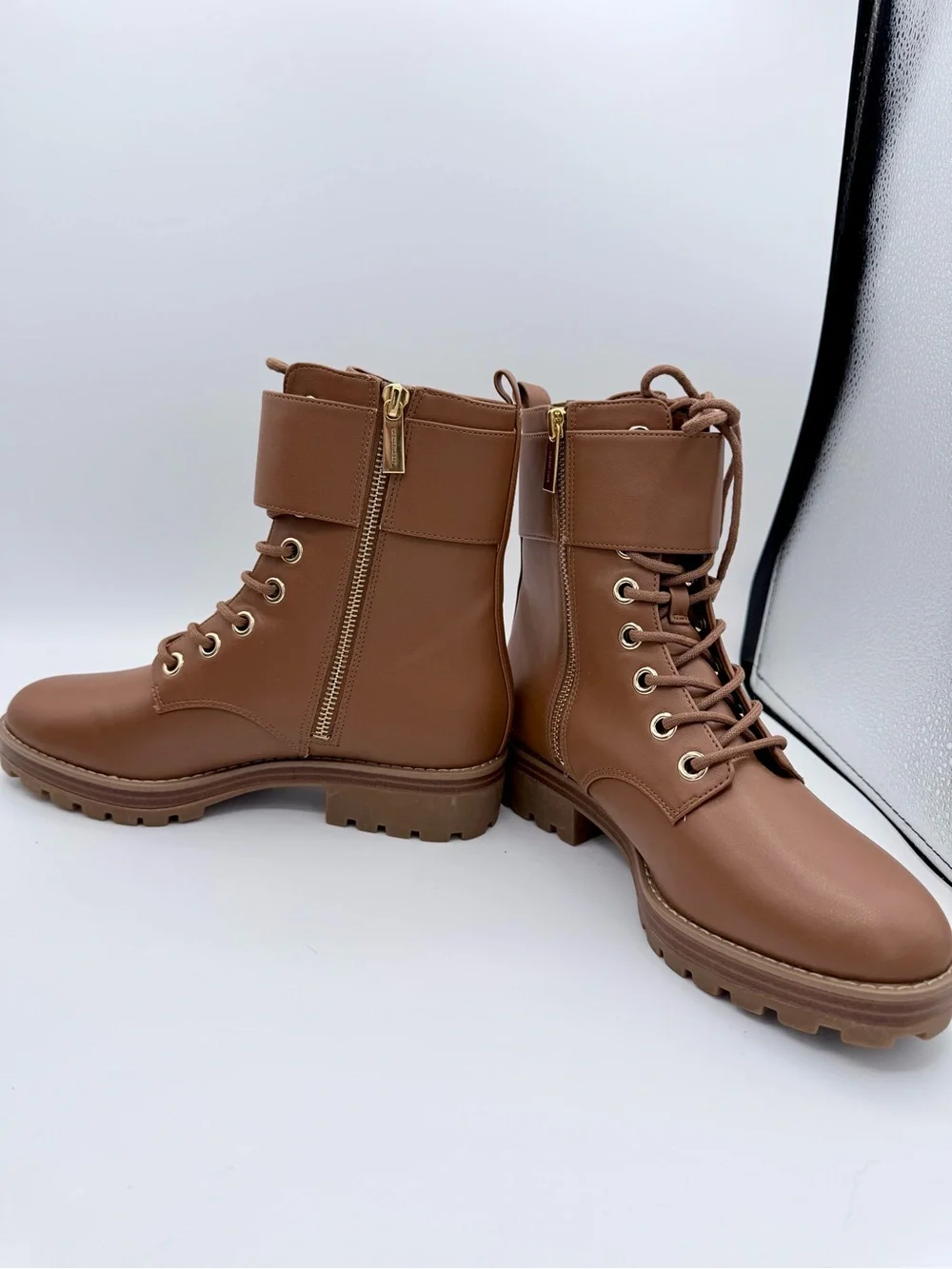Michael Kors Rhody Combat Boots Cognac Leather 7